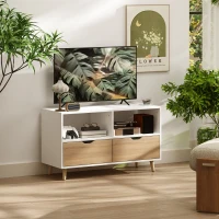 HOMCOM tv-meubel tv-dressoirelement met schuiflades en open planken hout wit + naturel 99 x 39 x 58 cm(m-6)