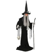 Outsunny 170 cm Dekoracja na Halloween Czarownica z LED, Funkcją Dźwiękową, Dekoracja Drzwi z Regulowanymi Rękami, Głową, Figura Ogrodowa w Naturalnej Wielkości na Imprezę(m-10)