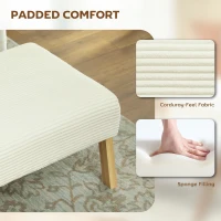 HOMCOM Modern Footstool, Corduroy Fabric Foot Stool with Rubber Wood Legs and Padded Seat for Living Room, Bedroom, Entryway, 70 x 46 x 40cm, Cream White(m-5)