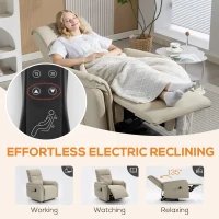 HOMCOM Fotel Relaksacyjny z Funkcją Leżenia, Masaż Kneting, Skóra Ekologiczna, Podwójny Fotel Masujący do Salonu, Sypialni Beżowy(m-6)