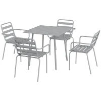 Outsunny 5 cz. Zestaw wypoczynkowy, Zestaw mebli ogrodowych z 1 stołem do jadalni, 4 składanymi krzesłami, zestaw wypoczynkowy do ogrodu, na balkon, taras, stal, jasnoszary(m-1)