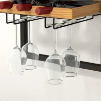 HOMCOM Wall-Mounted Wine Rack, 5-Tier Hanging Bottle Holder with Glass Rack for 15 Bottles and 4 Glasses, Pine Wood Wine Racks for Wall, Home Bar, Kitchen, Living Room, Brown(m-9)