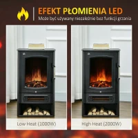 Kominek elektryczny LED, realistyczne płomienie, 2 moce, czarny(m-4)