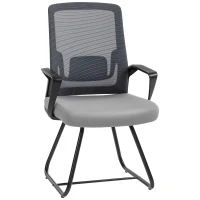 HOMCOM Desk Chair No Wheels, Office Chair with Mesh Back, Lumbar Support, Metal Base for Waiting Room, Conference Room, Dark Grey(m-1)