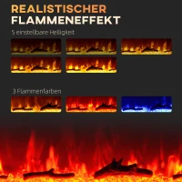HOMCOM Elektryczny kominek ścienny z efektem LED, 1800 W, z kryształami, w 3 kolorach z 5 poziomami jasności, z pilotem, timerem, ekranem dotykowym, montaż ścienny, czarny(m-4)