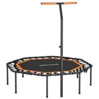SPORTNOW Trampolina Fitness Składana Ø128 cm Mini Trampolina z Regulowanym Uchwytem na 5 Poziomach, Ciche Gumowe Liny, Trampolina dla Dorosłych, Trampolina do Skakania Wewnątrz i na Zewnątrz(m-1)
