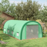 Outsunny 6 x 3(m) Polytunnel Greenhouse with Upgraded Structure, Mesh Door and Windows, 15 Plant Labels, Green(m-9)