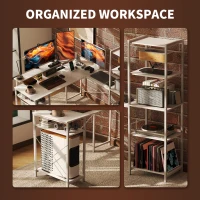 HOMCOM Biurko narożne L z półkami, biurko komputerowe z podstawką na monitor, gniazdo sieciowe, port ładowania USB, białe, idealne do biura domowego, sypialni, 137 x 140 x 139,5 cm(m-6)