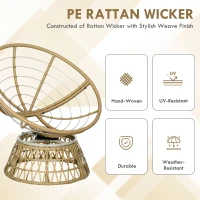 Outsunny Fotel obrotowy z wikliny Rattan z poduchą 360 stopni Regulowane podnóżki 85 x 70 x 82 cm Khaki(m-4)