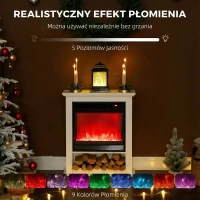 HOMCOM Elektryczny kominek stojący z ogrzewaniem, efekt płomieni, 9 kolorów płomieni i 5 poziomów jasności, 1800W, biały(m-4)