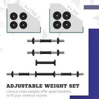 HOMCOM Zestaw hantli 2-w-1, 15 kg, regulowany zestaw hantli z 8 krążkami wagowymi, dbający o podłogę, do treningu siłowego, fitness, podnoszenia ciężarów, Czarny(m-5)