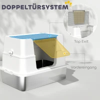 Kuweta dla Kota PawHut ze Stali Nierdzewnej z Pokrywą XL, z Łopatką, Pedalem, Łatwa w Czyszczeniu, Odporna na Zapachy, dla Dużych Kotów do 15 kg, 60,2 x 40,2 x 44,5 cm, Jasnoszara(m-6)