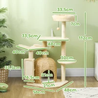 PawHut 44" Cat Tree, Cat Tower for Indoor Cats with Sisal Scratching Posts, Cat Condo, Hammock, Cat Bed, Platforms, Toy Balls, Cat Activity Centre, Beige(m-3)
