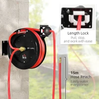 Automatyczna zwijarka do węży ciśnieniowych HOMCOM 15m+1m z wężem ciśnieniowym, średnica 9,5 x 15,8 mm, max. ciśnienie: 20 bar, hamulec węża, zwijarka ścienna(m-7)