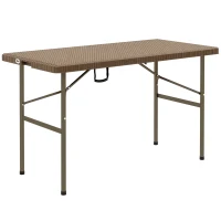 Outsunny Campingtisch Klapptisch mit Rattanoptik, Buffettisch für 4 Personen, Gartentisch für Balkon, Terrasse, bis 50 kg belastbar, HDPE, Braun, 122 x 60 x 73 cm(m-11)