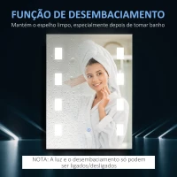 kleankin Espelho Casa de Banho com Luz LED 14,5W com Função Antiembaciamento Interruptor Tátil e Luzes Branco Frio 70x50 cm Prata(m-5)