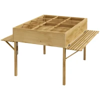Outsunny Raised Garden Bed with 12 Grow Grids, Wood Elevated Plant Boxes with Foldable Side Shelves for Vegetables, Flowers, Herbs, Natural(m-1)