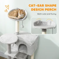 PawHut Drapak dla kota, 140 cm wysokości, z 2 jaskiniami, koszem, hamakiem, 2 piłkami, łóżkiem dla kota z wzorem kocim, drapakiem z słupkami z sizalu, pluszem, dla 1-3 kotów do 5 kg, jasnoszary(m-5)