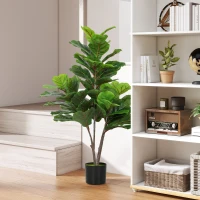 HOMCOM Decorative Artificial Plant, 110cm Faux Fiddle-Leaf Fig with Plastic Pot and Flocking, Indoor Fake Plant for Home or Office Decor, Green(m-9)