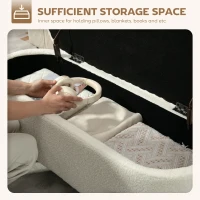 HOMCOM Storage Ottoman, Storage Bench with Lift-Up Lid and Steel Legs, Footstool, Footrest, 69L, Sherpa Fleece Surface, for Bedroom, Hallway, Living Room, 114.5 x 40 x 48 cm, Cream(m-4)