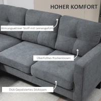 HOMCOM Sofa narożna L z obustronnym szezlongiem, Sofa polstrowana, Ciemnoszara(m-4)
