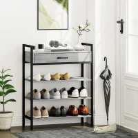HOMCOM Regał na Buty, 4 Poziomy, Metalowy Stojak z Szufladą, Szary, 70 x 30 x 87,6 cm(m-8)