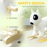 AIYAPLAY Rocking Horse, Animal Rocker Plush Ride on Dog with Barking, Wooden Base, for 2-4 Years Old, White(m-5)