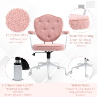 HOMCOM Cute Home Office Chair, Computer Desk Chair with Button Tufted, Teddy Bear Fleece Swivel Vanity Chair, Pink(m-7)