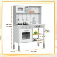 AIYAPLAY Kids Kitchen Playset with Electric Stove, 6 Cuttable Food Set, Microwave, Adjustable Height Kitchen for Kids with Storage, White(m-3)