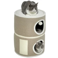 PawHut 56cm Cat Condo Barrel Tower, Small Cat Tree for Indoor Cats with Plush Platform, Toy Ball, Coffee(m-11)