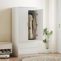 Szafa HOMCOM z 2 drzwiami Soft-Close, 2 szufladami, drążkiem na ubrania i 3 półkami, biała 80 x 55 x 177,5 cm(m-9)