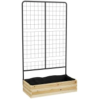 Outsunny Wysokie łóżko ogrodowe z podporą dla roślin, skrzynia na kwiaty z drewna, grządka ziołowa, donica na kwiaty do ogrodu, balkonu, naturalne drewno, 80 x 38 x 145 cm(m-1)