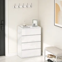 HOMCOM High Gloss Chest of Drawers, 4-Drawer Storage Cabinets, Modern Dresser for Bedroom, White(m-8)