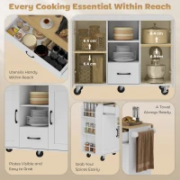 HOMCOM Wyspa kuchenna na kółkach z 2 szufladami, 2 drzwiami z systemem Soft-Close, rozkładanym blatem, wózek serwisowy z półką na przyprawy, uchwytem na ręcznik, regulowanymi półkami, biały(m-4)