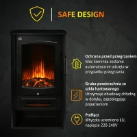 Kominek elektryczny LED, realistyczne płomienie, 2 moce, czarny(m-6)