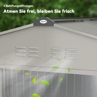 Outsunny Metalowy Domek Narzędziowy 4,9 m², Szopa Ogrodowa z Dwuspadowym Dachem, Drzwi Przesuwne, Fundament, 277 x 195 x 192 cm, Ocynkowana Stal, Odporny na Warunki Atmosferyczne, dla Ogrodu, Szary(m-9)