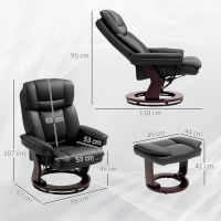 HOMCOM Swivel Recliner Chair with Ottoman, PU Leather Recliner with Adjustable Backrest, Footrest, Wood Base, Upholstered Reclining Chair for Living Room, Bedroom, Office, Black(m-3)