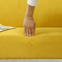 Sofa 2-osobowe, żółte, z drewnianymi nogami, styl cord(m-8)