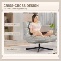 HOMCOM Fotel Obrotowy Lounge z Szerokim Siedziskiem, Tapicerowany Fotel Relaksacyjny w Wodoodpornej Optyce Chenille, Stalowe Nogi Krzyżowe, Nowoczesny Fotel do Salonu, Sypialni, Jasnoszary(m-4)