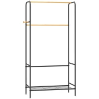 Wieszak na ubrania z 2 drążkami i półką, czarny(m-1)