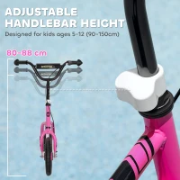 AIYAPLAY Hulajnoga dla dzieci z regulowanym kierownicą, dużymi kołami i hamulcem ręcznym, 12-calowe koła, dla chłopców i dziewczynek w wieku 5-12 lat, różowa(m-4)