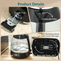 HOMCOM Kettle and Toaster Set, 1.7L 3000W Rapid Kettle with Limescale Filter, 2 Slice Toaster with 7 Browning Controls, Black(m-9)