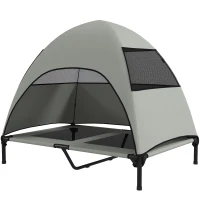 PawHut Elevated Dog Bed with Removable Canopy, Pet Bed with Storage Bag for Indoor Outdoor, for Large Dogs, 106 x 76 x 99 cm, Light Grey(m-10)