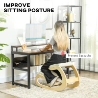 HOMCOM Ergonomic Kneeling Chair, Rocking Wood Kneel Stool, Desk Chair for Home Office, Improve Posture, Back Pain, Cream White(m-4)
