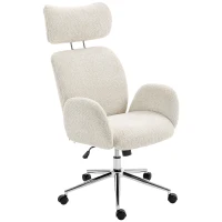 HOMCOM Office Chair with Adjustable Headrest, Spring Pack, Curved Line, Swivel Desk Chair with High Back, Boucle Fabric, Tilting Function, Adjustable Height for Home, Pale Grey(m-10)