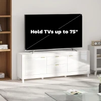 HOMCOM Mobile TV per televisori fino a 190,5 cm, moderno centro entertainment con 2 armadietti e 2 cassetti, Bianco lucido(m-4)