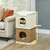 PawHut Cat Scratching Barrel, Cat Tree Tower with Sisal Scratching Post, 3-Level Design Condo with 2 Entrances, 2 Cushions, 75.5H cm, Cream(m-3)