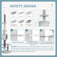PawHut Drapak dla Kotów Sufitowy, Wysokość 225-255 cm, z Kocim Domkiem, Słupkami, Koszem, Piłką, Meble dla Kotów z Zabezpieczeniem, Szary(m-7)