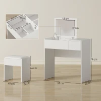 HOMCOM Makeup Desk with Drawer, Vanity Table Set with Flip-up Mirror and Cushioned Stool, White(m-4)