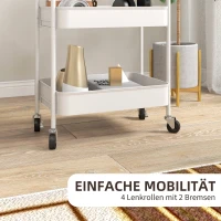 HOMCOM Wózek Serwisowy z 3 Półkami, Wózek Kuchenny, Wózek na Przechowywanie, Wózek Pomocniczy do Kuchni, Salonu, Stal, Biały(m-5)